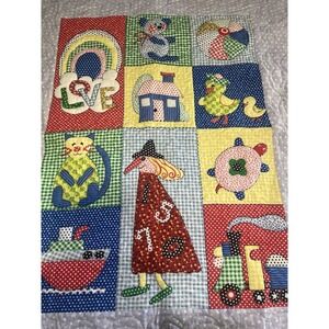 Vintage Baby Quilt Blanket Patchwork 1970s Children's Nursery Print